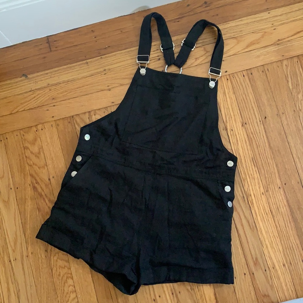 Oversized Black Linen Short Overalls